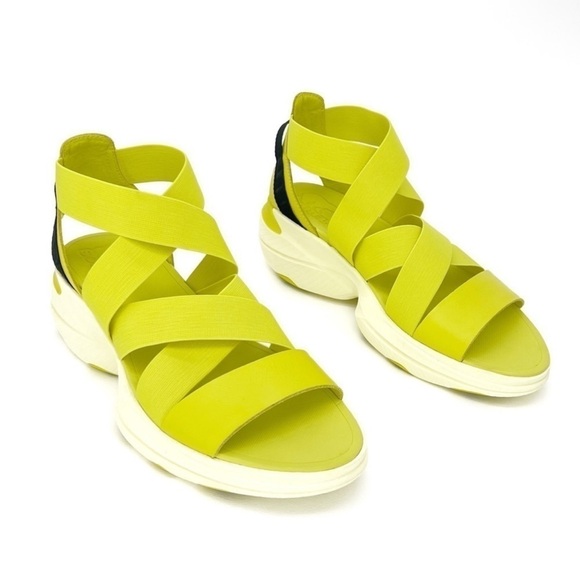 Sorel Explorer Blitz Wedge Sandals in Bolt Yellow/Green Leather Size 8 - Picture 1 of 8